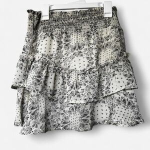 Altar’d State Tiered Mini Skirt in black and white paisley print size M